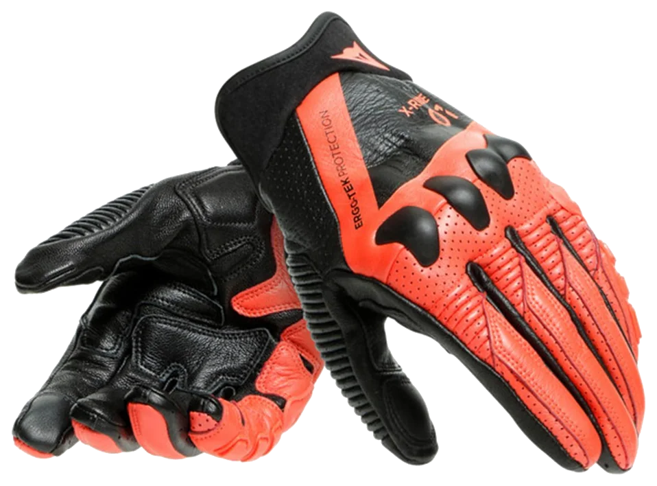 Dainese X-Ride Deri Eldiven Black Fluo Red